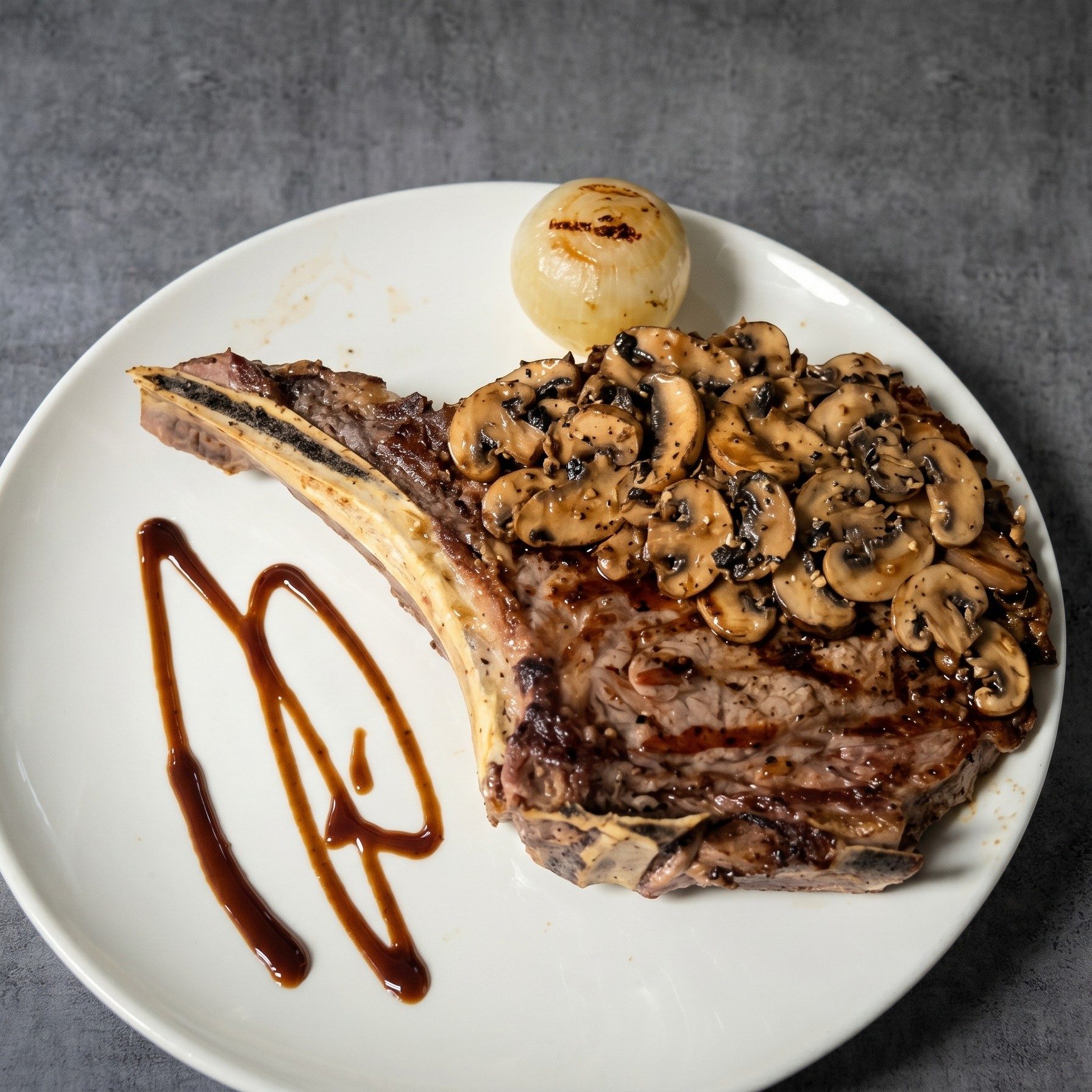 Rib Steak with Sauteed Mushrooms.